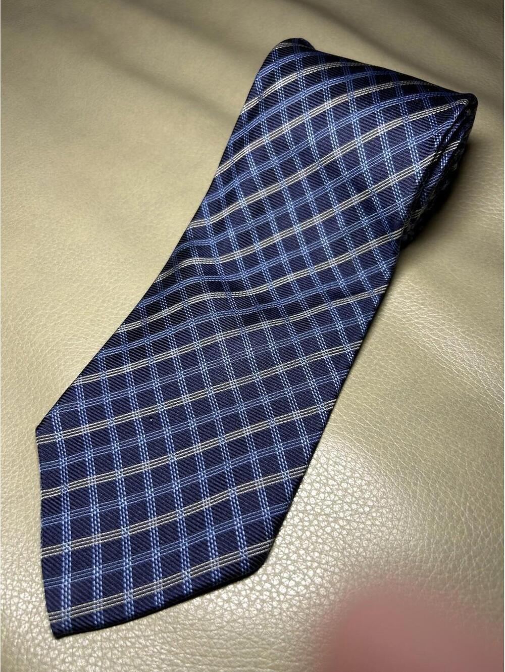 Brooks Brothers Makers 100% Silk Tie Necktie Navy Light Blue White Check T2